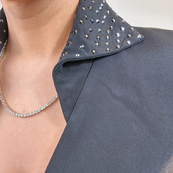 Vintage David Josef Black Jewel Embellished Collar & Sleeves Jacket Blazer - Picture 3 of 7